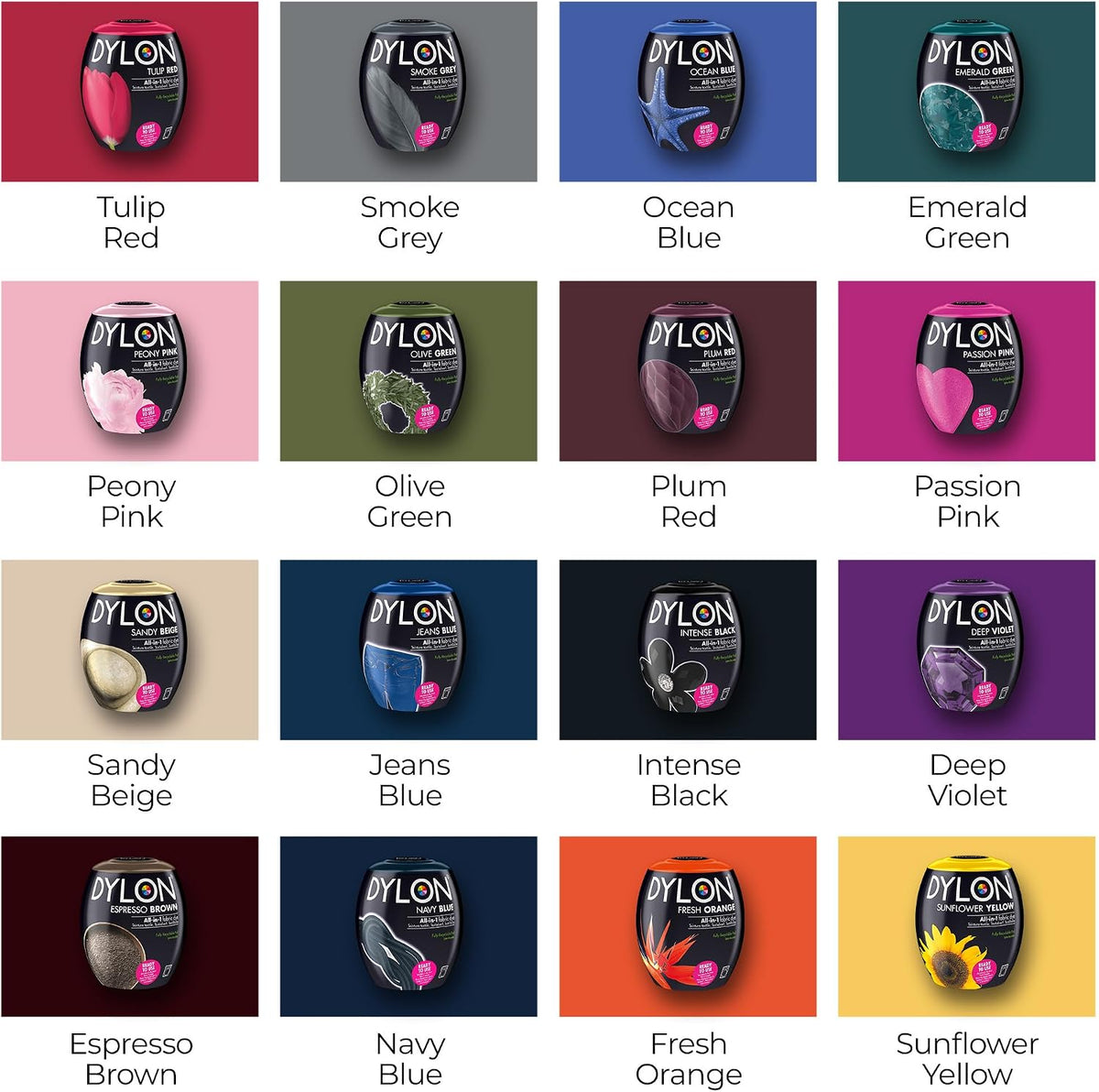 Dylon Washing Machine All-in-1 Fabric Dye Pod Smoke Grey 350g & other colour variants