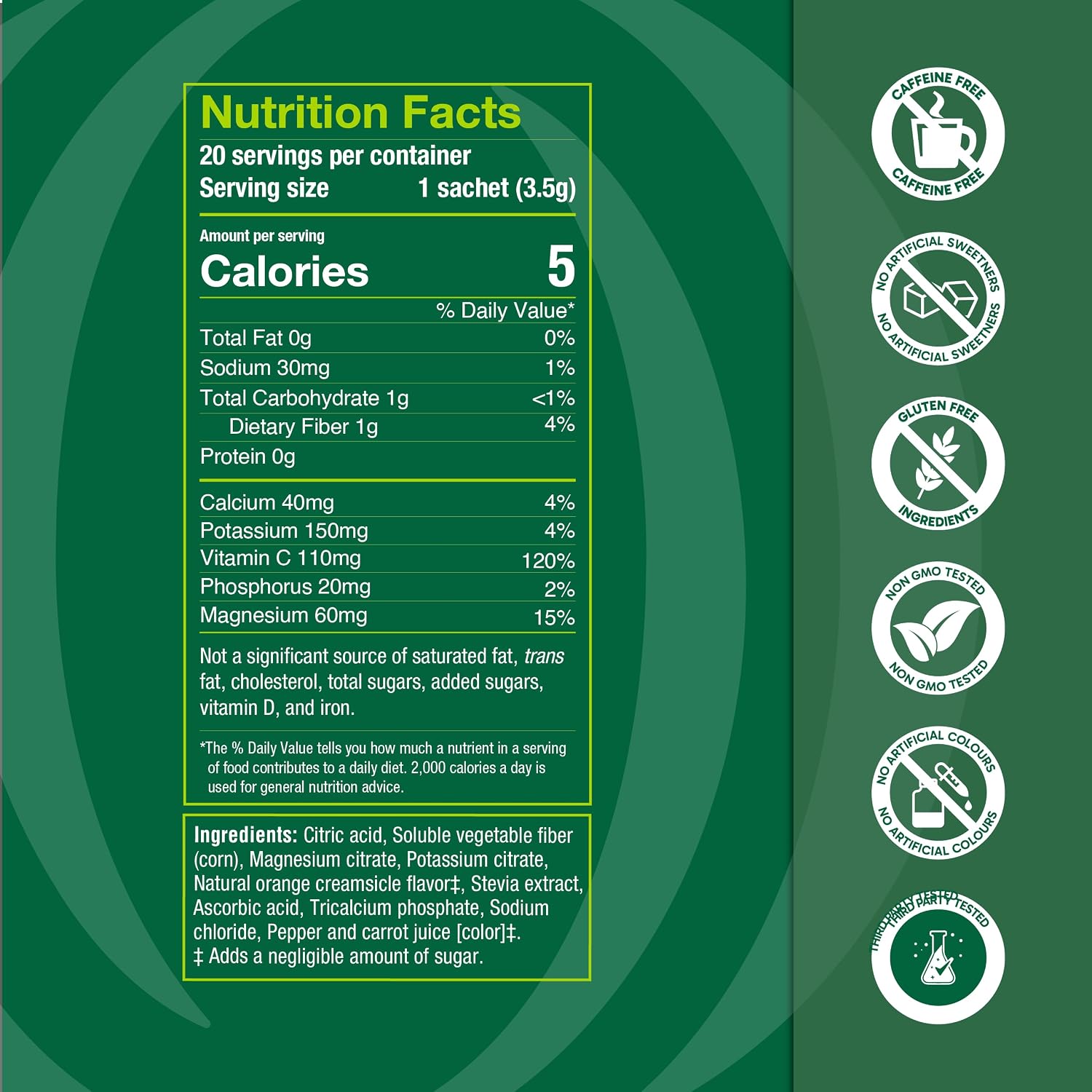 Organika Electrolytes Orange Cream 45 sachets 158g pouch ingredients and nutrition information 