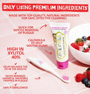 Jack N' Jill Natural Certified Toothpaste Berries & Cream, toothpaste tube packaging, berries and cream flavour, 50g, children's brushing directions