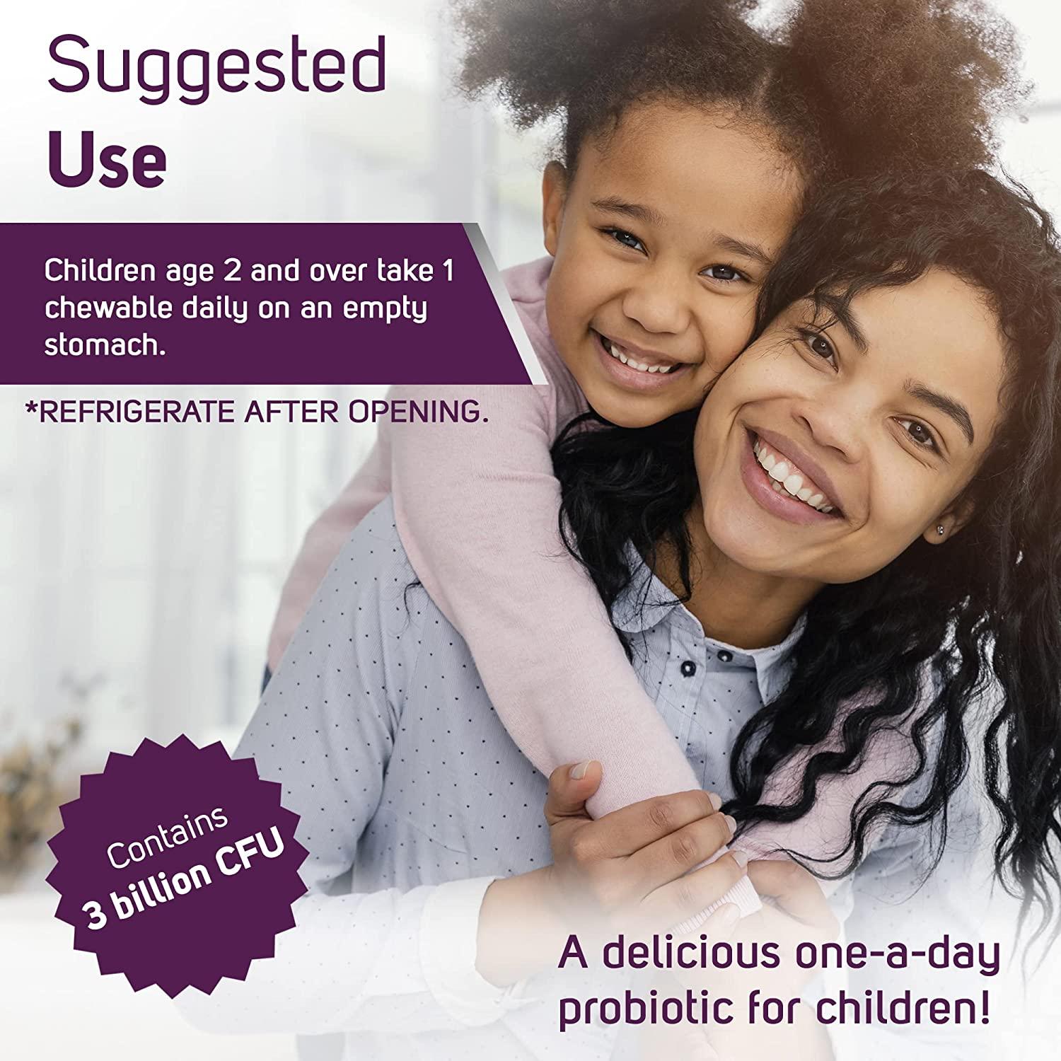 How to Use Image: Trace Minerals children probiotic chewable grape usage instructions bottle 30 count