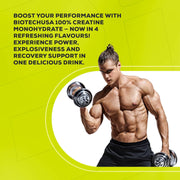 BioTechUSA 100% Creatine Monohydrate peach ice tea powder mixed drink serving peach ice tea flavour 300g