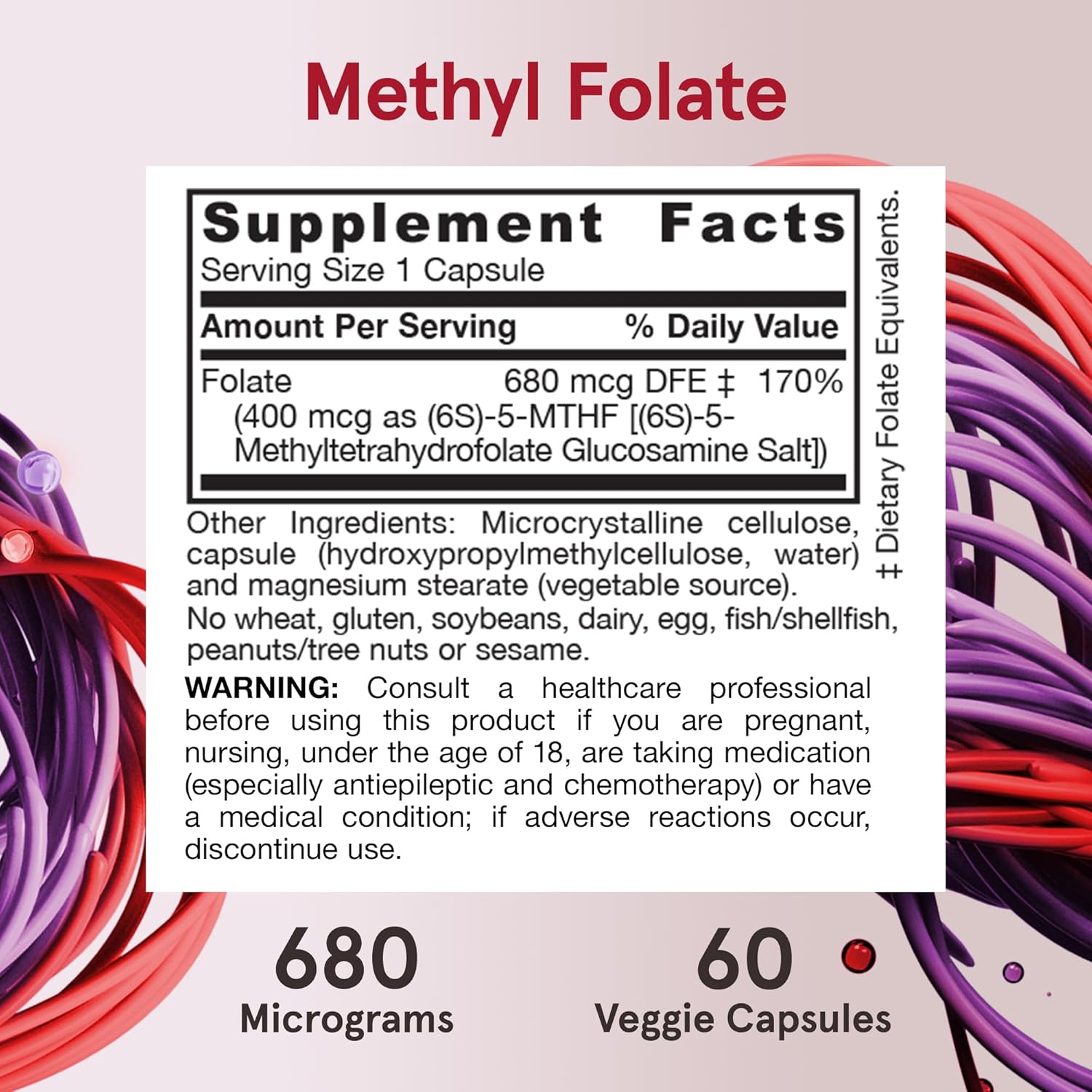 Jarrow Formulas Methyl Folate 400mcg supplement facts ingredients veggie capsules 60 count