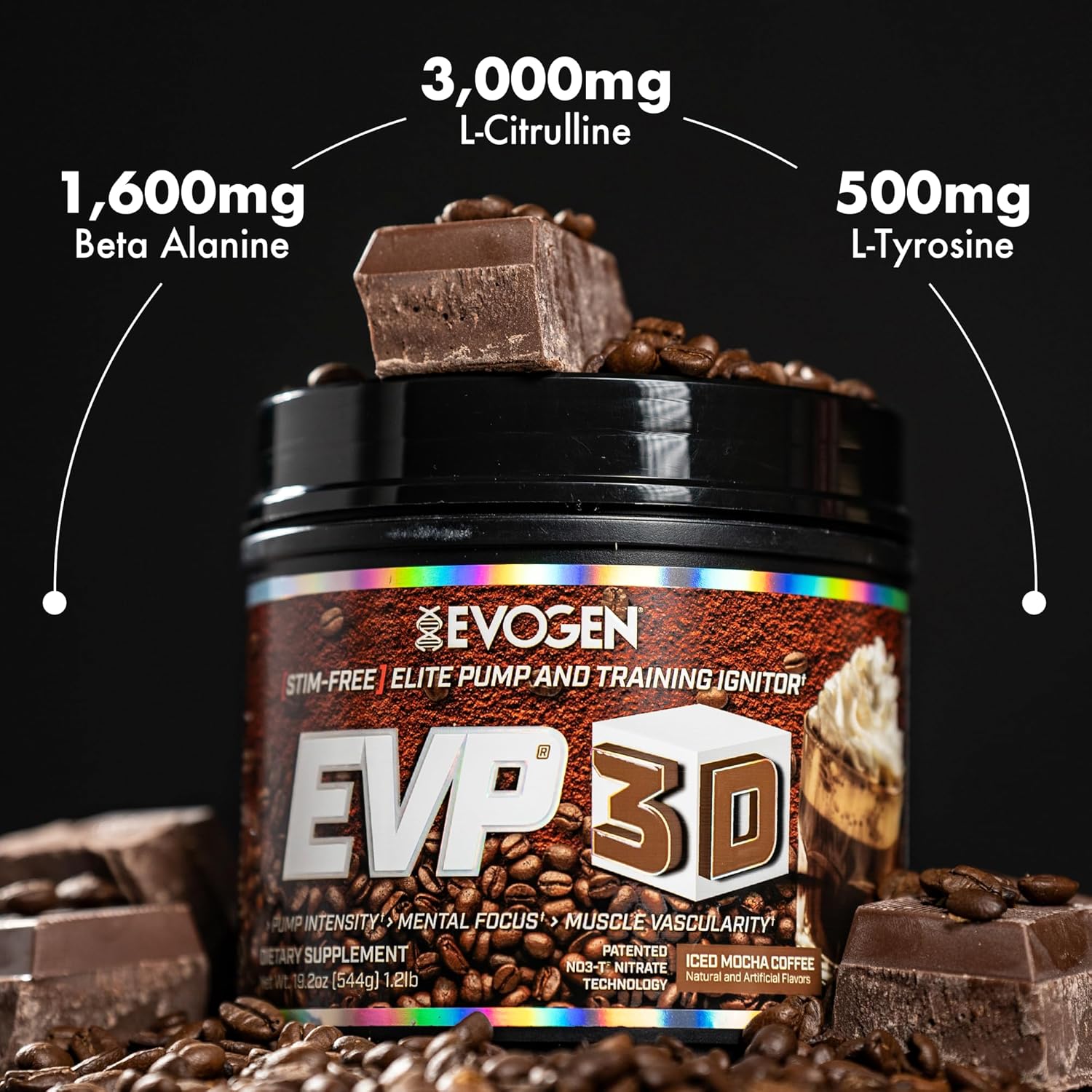 Evogen EVP-3D Pre-Workout Iced Mocha Coffee - 544g