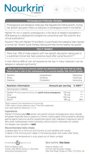 Supplement Facts & Ingredients Image: Nourkrin Man tablets ingredients label 180 tablets packaging