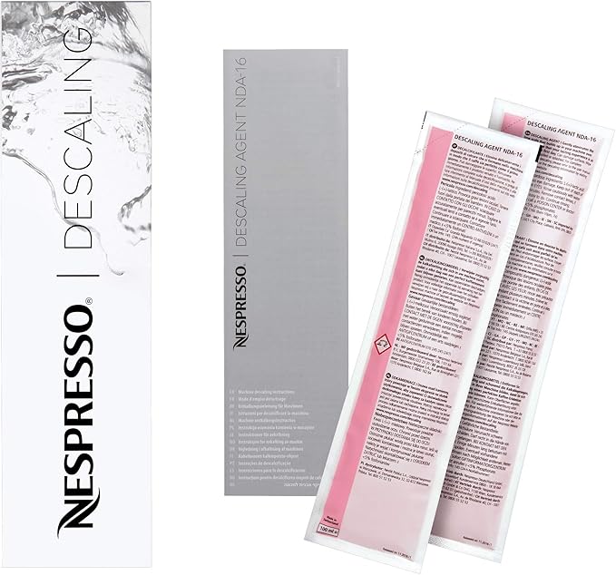 Nespresso Descaling Kit box with two 100ml sachets on white background.