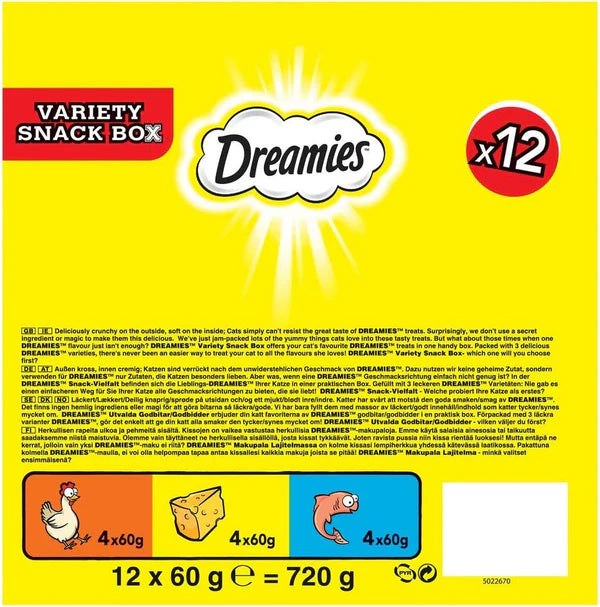 Dreamies Cat Treats Variety Snack Box – 12 x 60g Packs