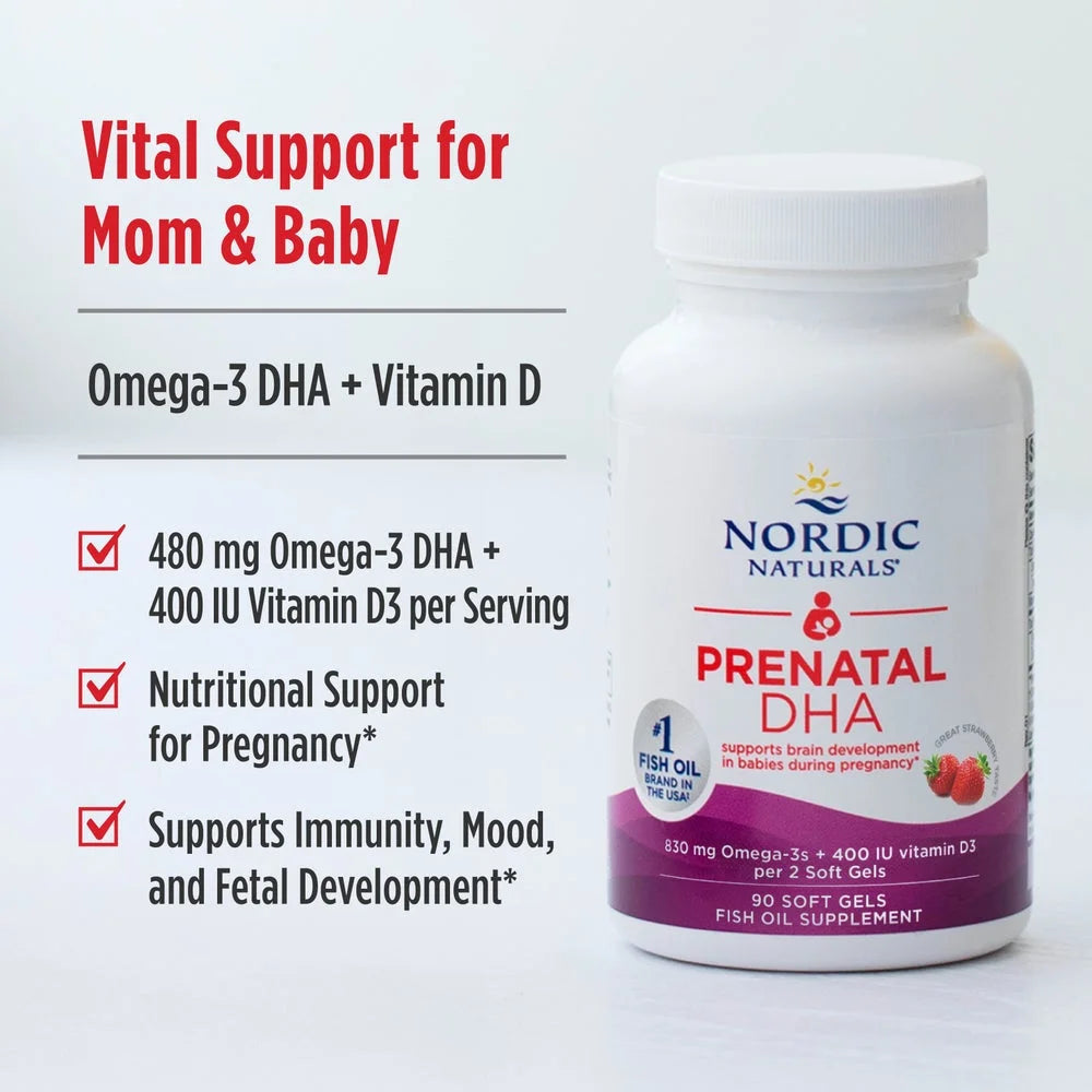 Nordic Naturals Prenatal DHA 830mg Unflavoured 180 Soft Gels Pack of 2