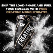 DY Nutrition Creatine Monohydrate Powder Unflavoured 300g tub showing product information