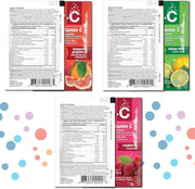 Ener-C Variety Pack vitamin powder mix front label sachets with barcodes.