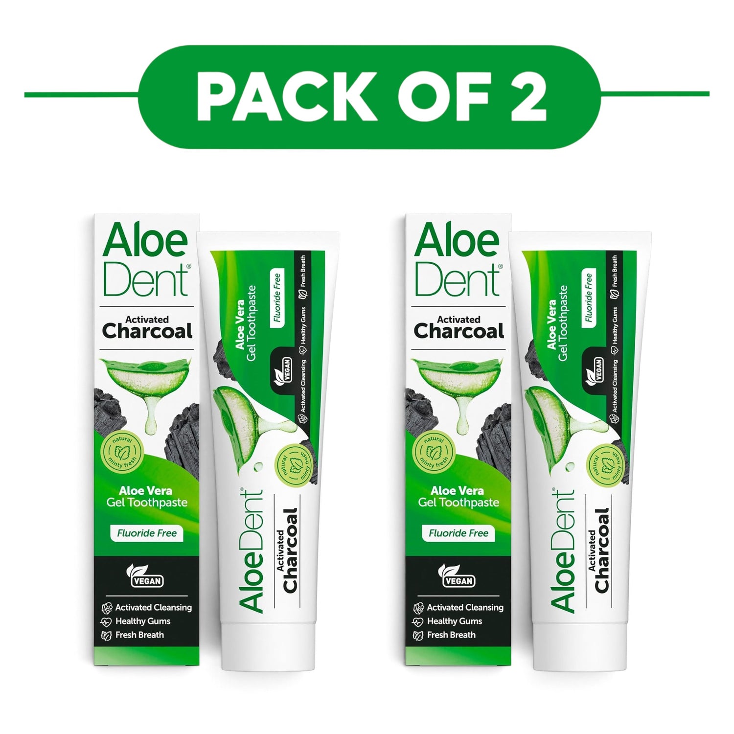 Aloe Dent Activated Charcoal Aloe Vera Gel Toothpaste Fluoride Free 100ml Pack of 2