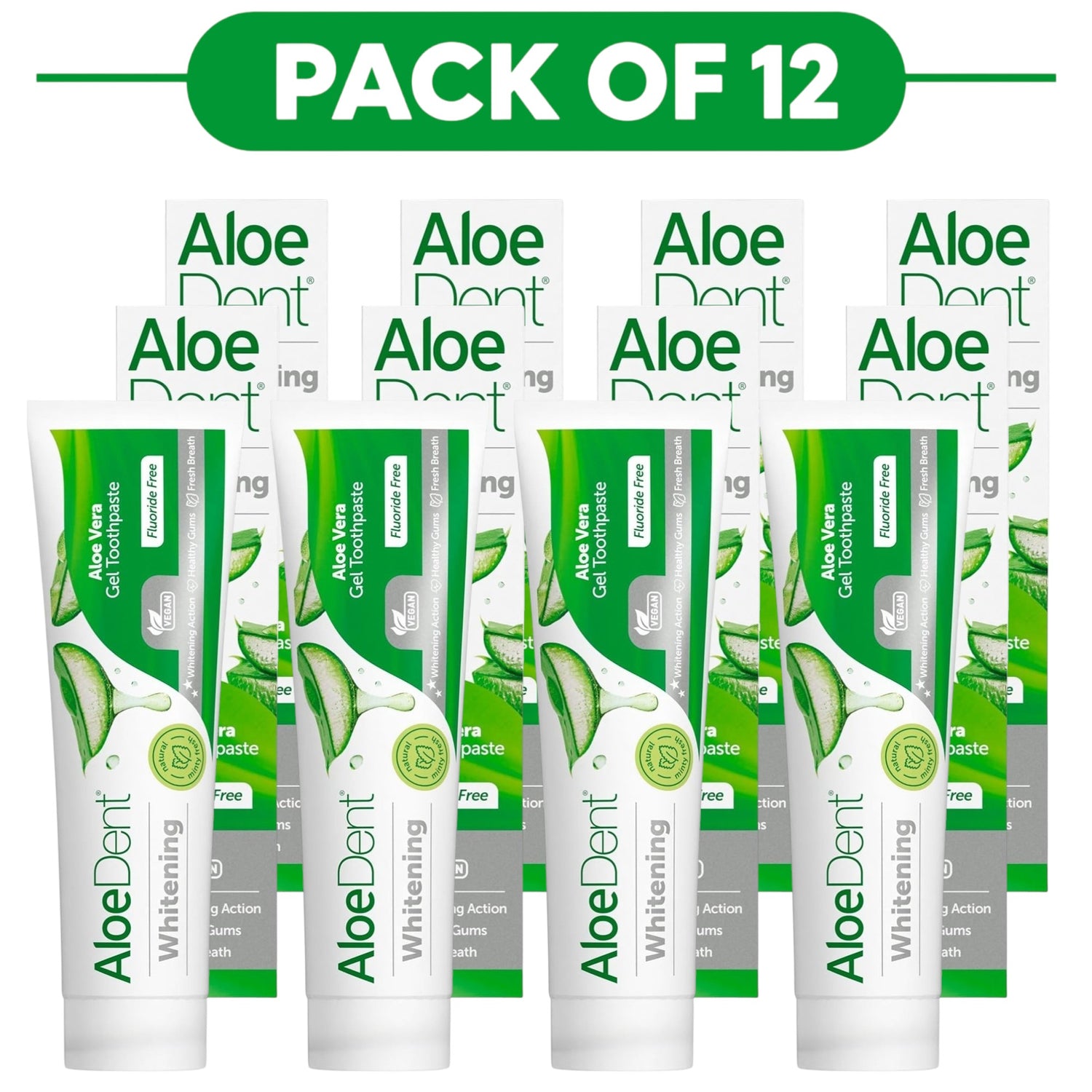 Aloe Dent Whitening Aloe Vera Gel Toothpaste Fluoride Free 100ml Pack of 12