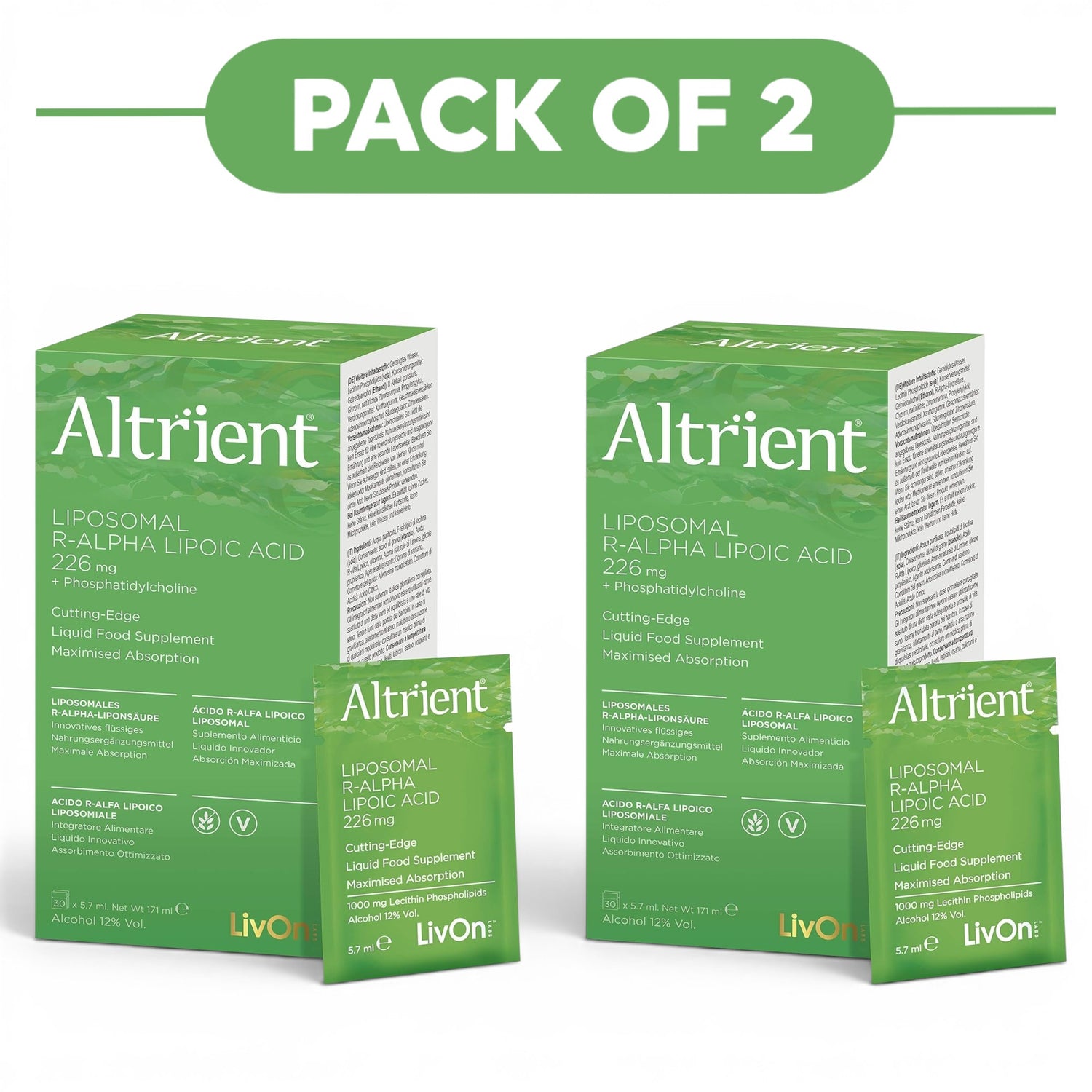 Altrient Liposomal R-Alpha Lipoic Acid 226mg Sachets 30 x 5.7ml Pack of 2