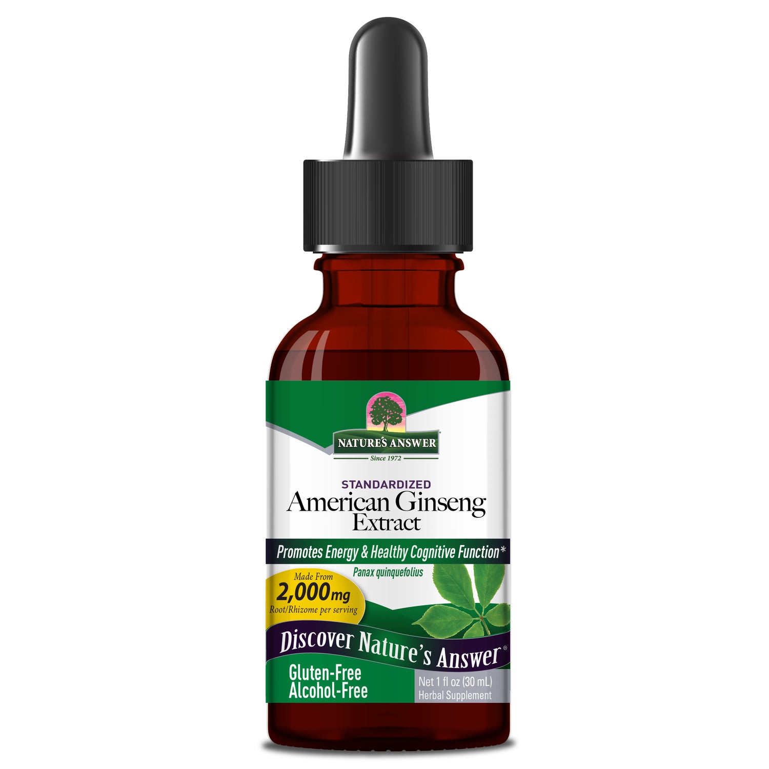 Nature’s Answer American Ginseng alcohol free liquid extract 2000mg 30ml bottle front view on a white background