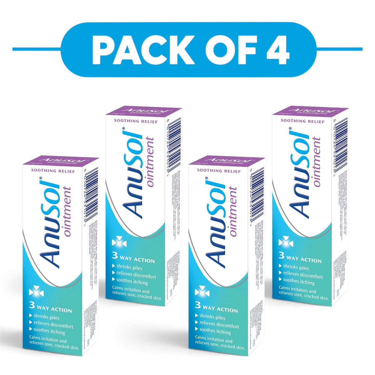 Anusol Soothing Skin Ointment with Zinc Oxide & Cocoa Butter 25g Pack of 4