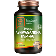 The Good Guru Organic Ashwagandha KSM-66 supplement bottle, 90 capsules, on white background.