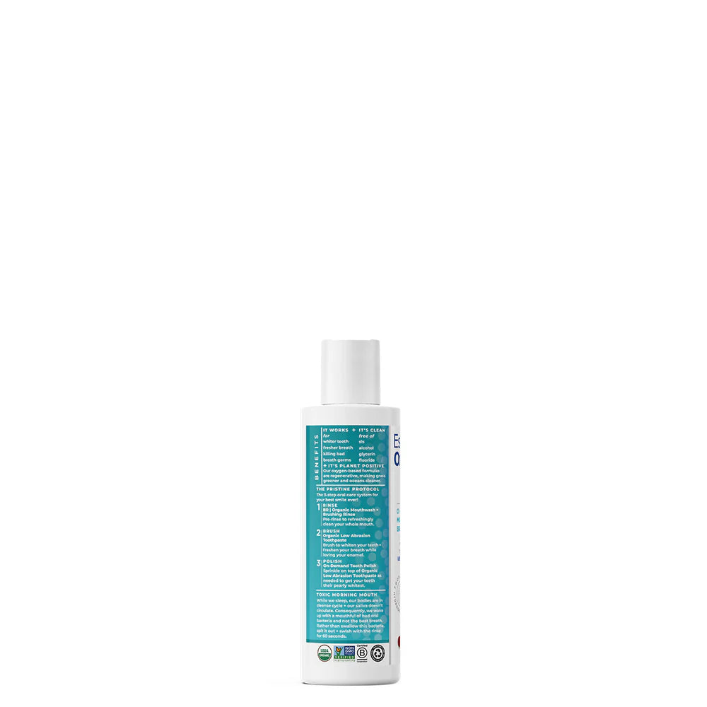 Essential Oxygen Cinnamint Mouthwash showing ingredients and directions.