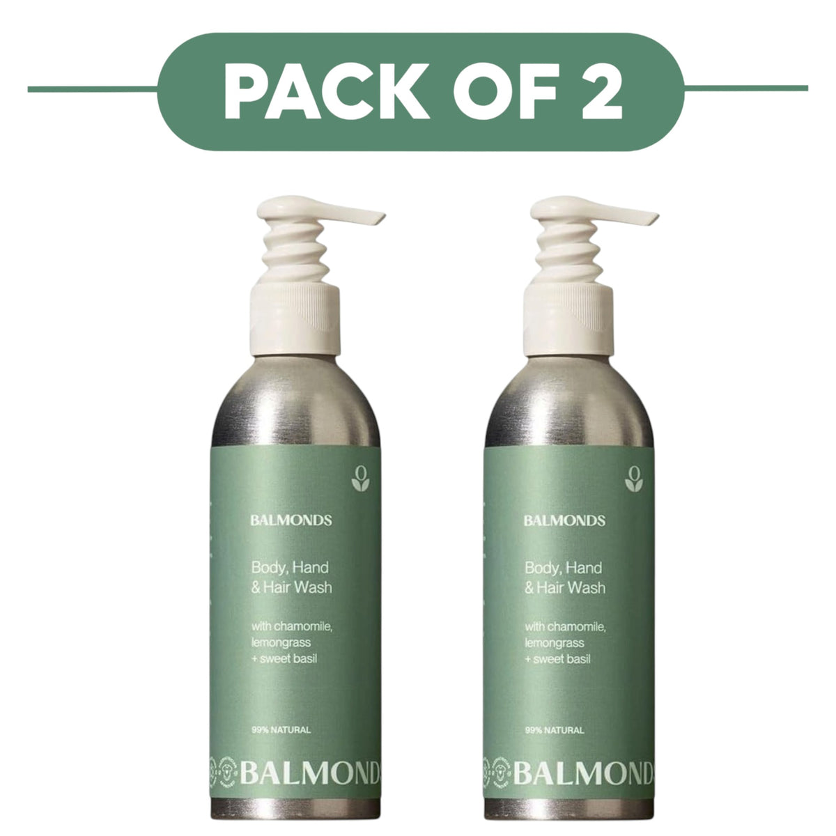 Balmonds Body Hand & Hair Wash Natural Cleanser 200ml Pack of 2