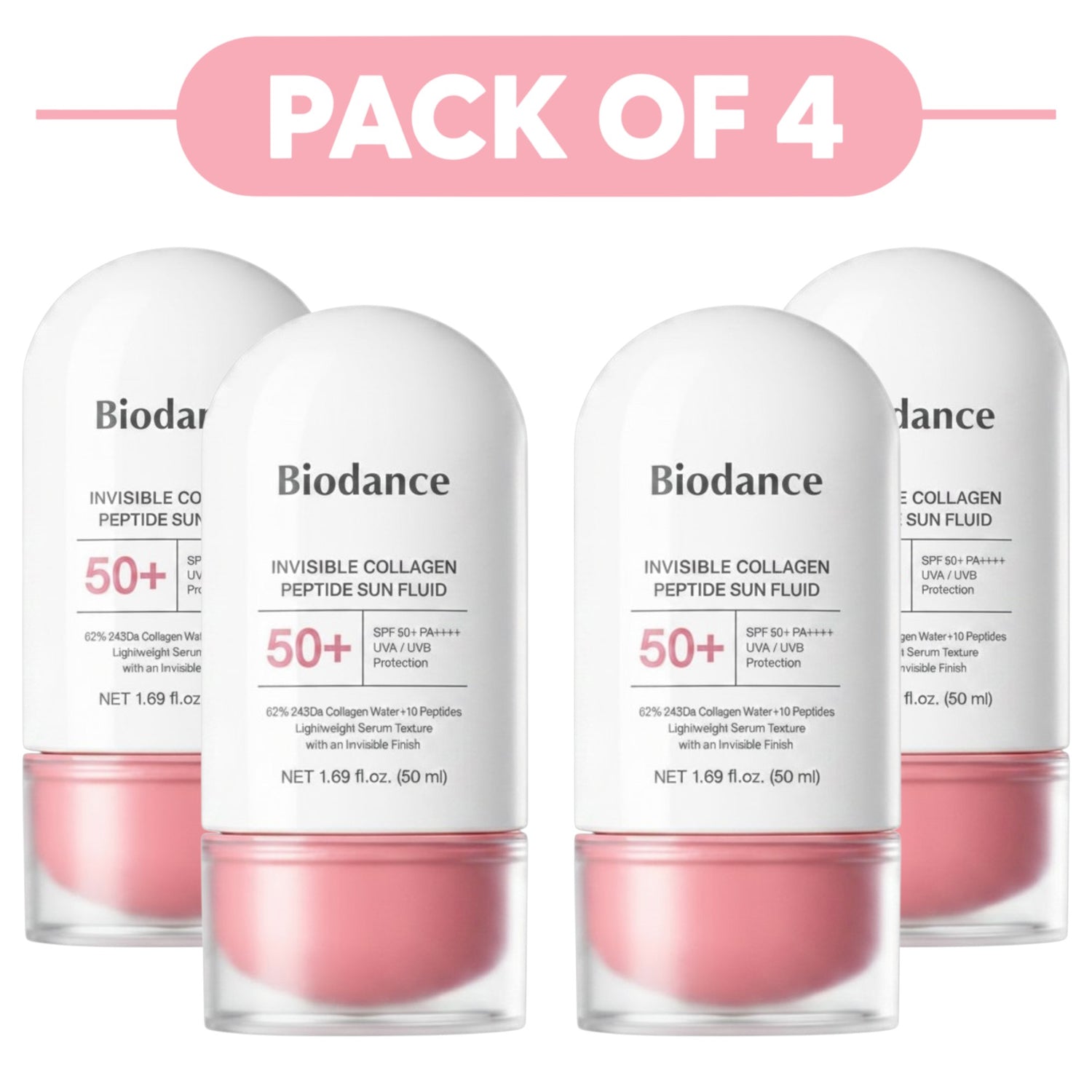 Biodance Invisible Collagen Peptide Sun Fluid SPF 50+ 50ml Pack of 4