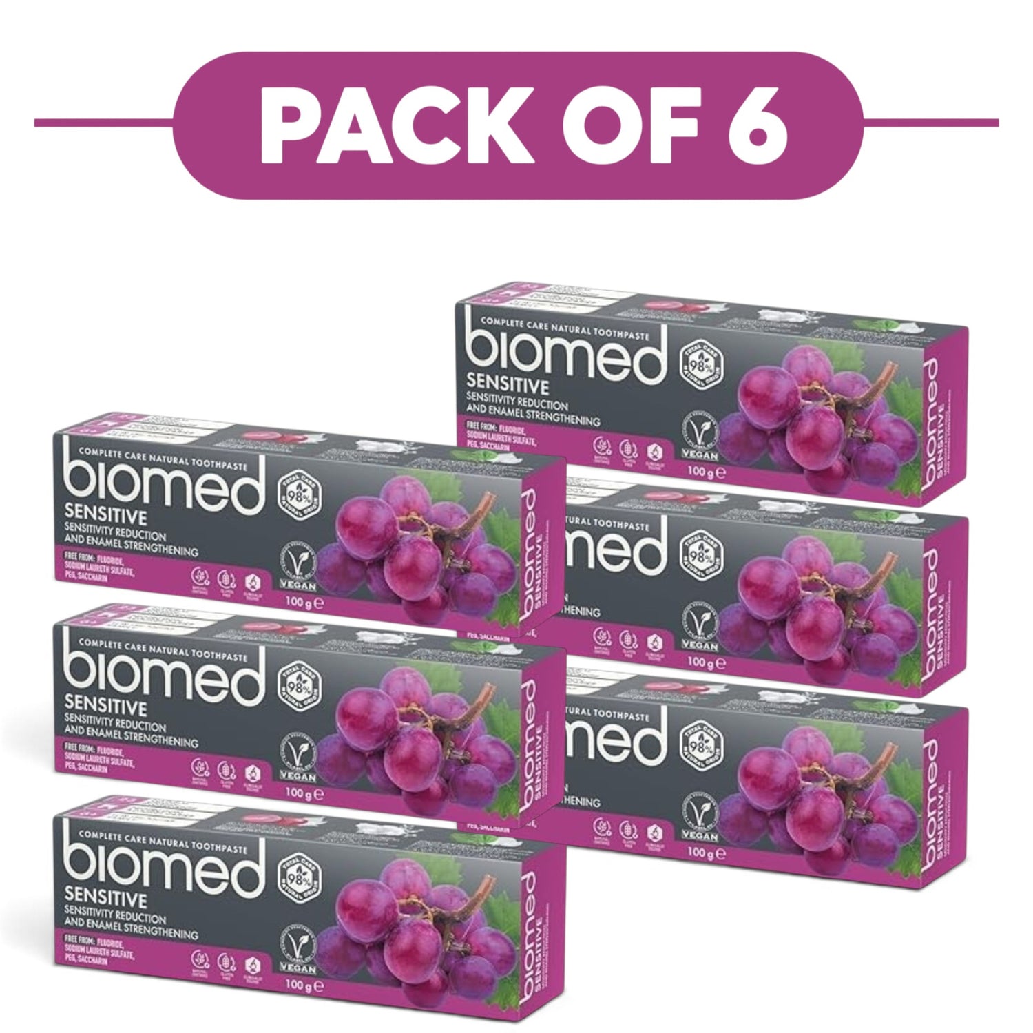 Biomed Sensitive Natural Toothpaste Red Grape Seed Extract 100g Pack of 6