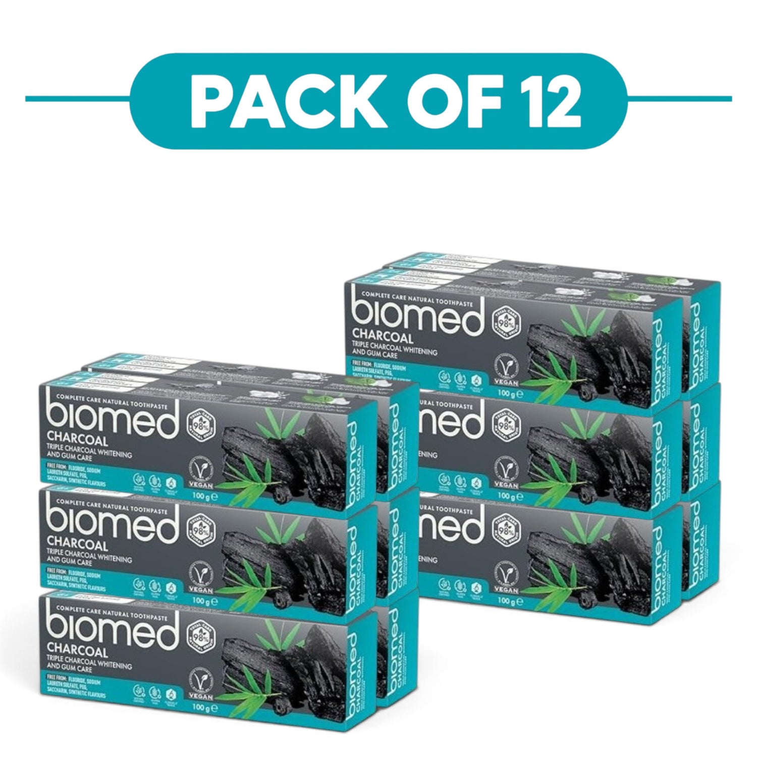 Biomed Triple Charcoal Natural Whitening Toothpaste 100g Pack of 12