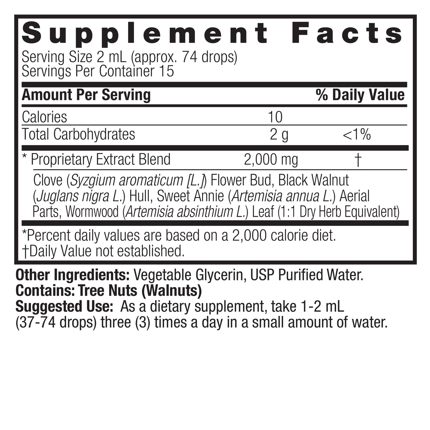 Nature’s Answer Black Walnut Wormwood supplement facts 30ml bottle