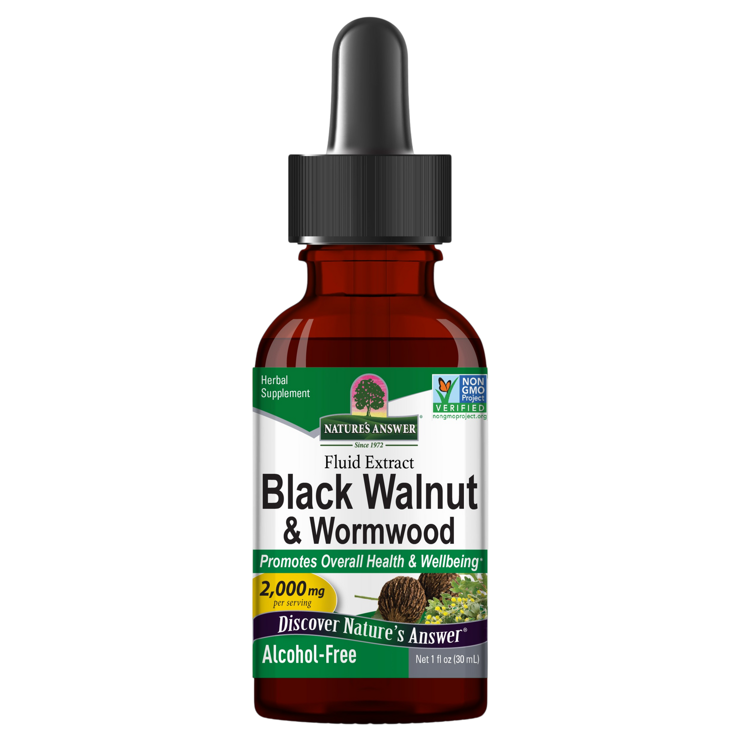 Nature’s Answer Black Walnut and Wormwood complex alcohol-free liquid extract 30ml bottle front label