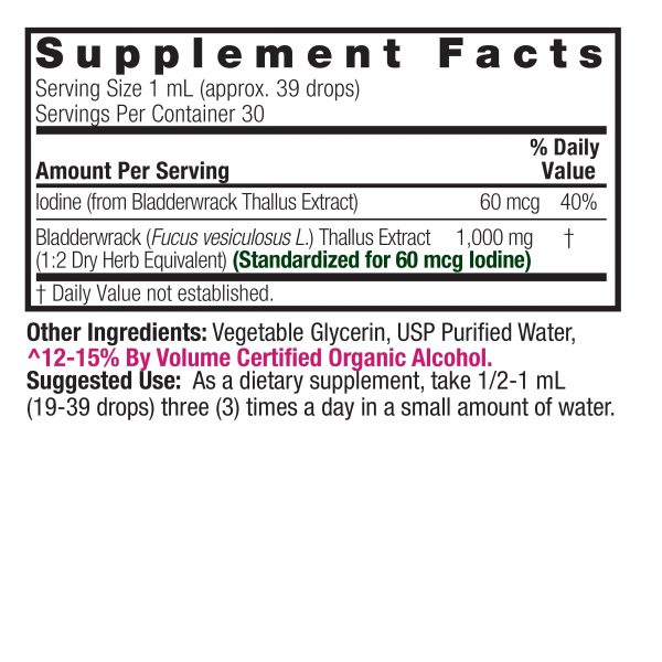 Nature’s Answer Bladderwrack liquid extract supplement facts 30ml bottle