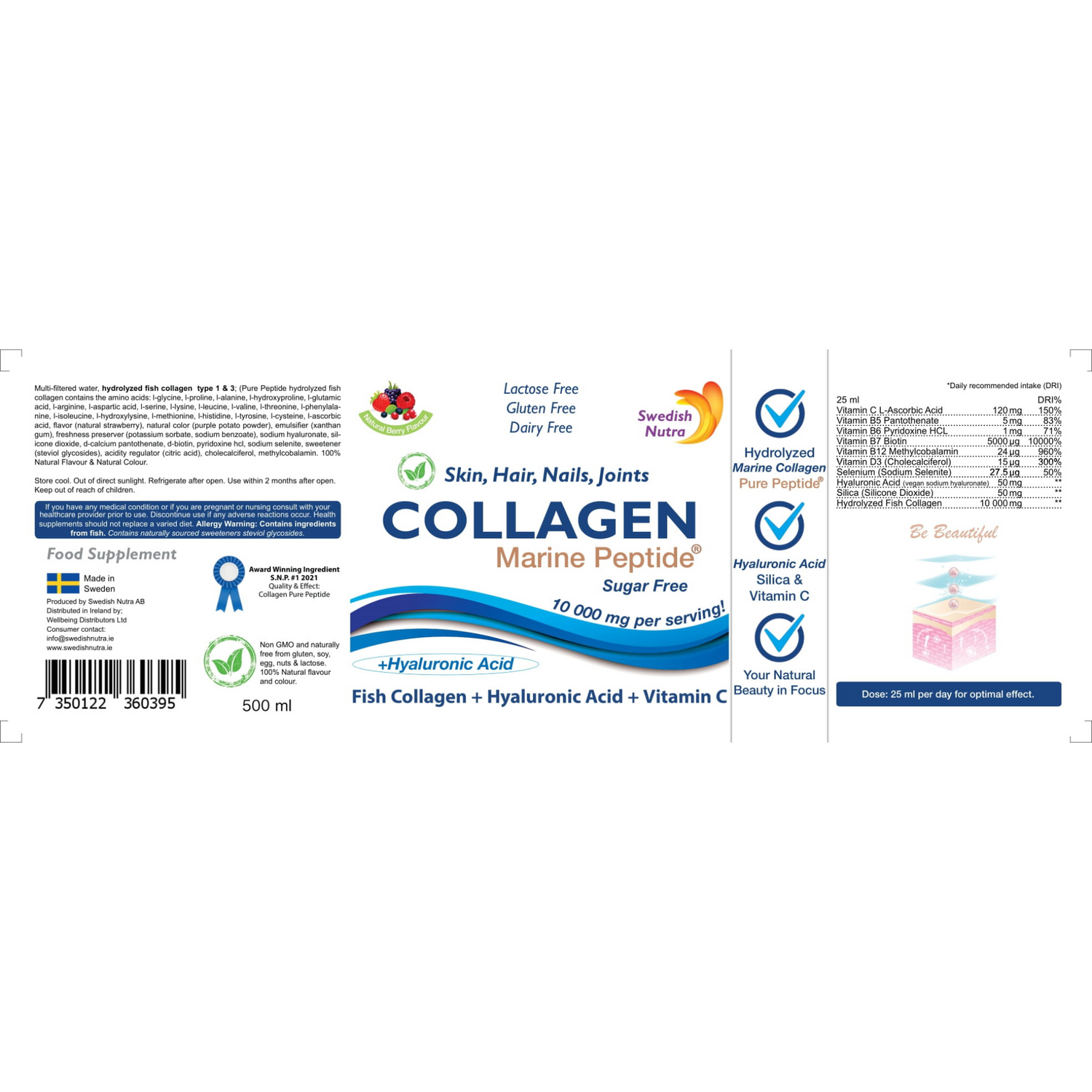 Barcode image: Swedish Nutra marine collagen peptide liquid 500ml barcode packaging