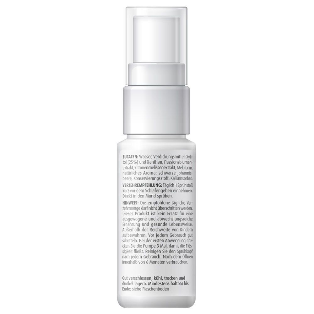 ZeinPharma melatonin spray ingredient and nutrition panel 25ml back view