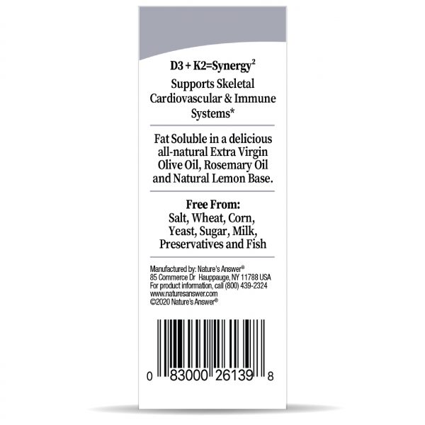 Nature's Answer Vitamin D3 and K2 Liquid Drops Lemon 15ml barcode packaging
