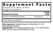Nature’s Answer Damiana liquid extract supplement facts 30ml back labelt on a white background