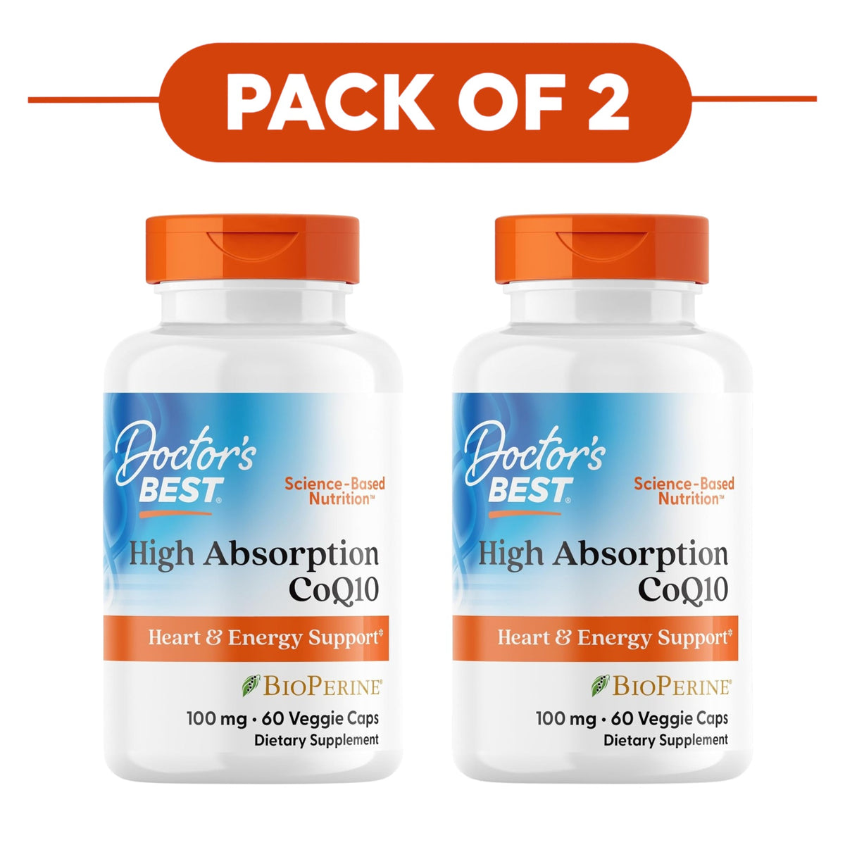 Doctor's Best High Absorption CoQ10 100mg BioPerine 60 Veggie Capsules Pack of 2