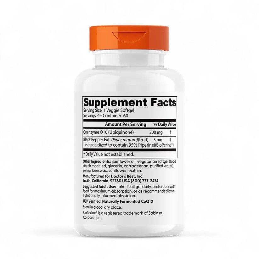 Doctor's Best High Absorption CoQ10 with BioPerine, 200 mg, 60 Veggie Softgels