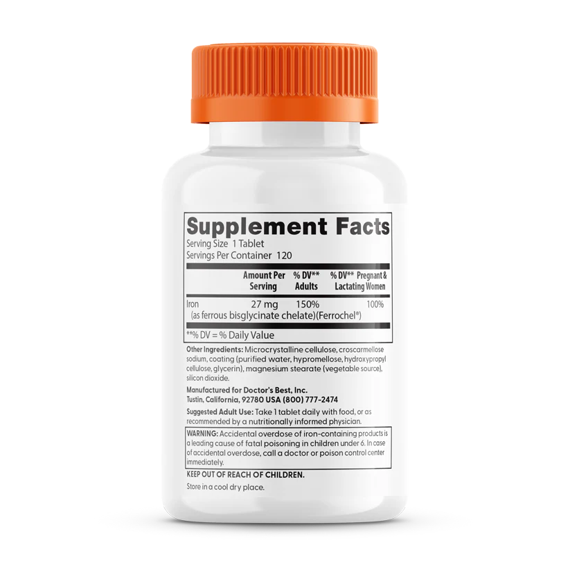 Doctor's Best High Absorption Iron – 27mg, 120 Tablets