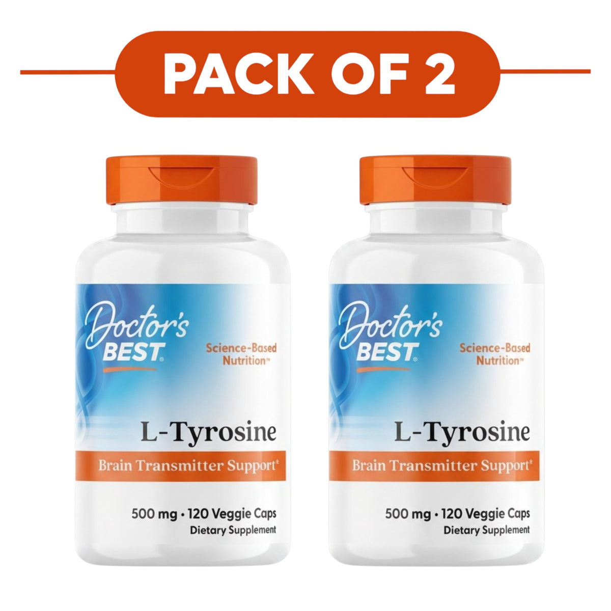 Doctor's Best L-Tyrosine 500mg 120 Veggie Capsules Pack of 2