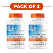 Doctor's Best Natural Vitamin K2 MK-7 plus D3 180mcg 60 Veggie Capsules Pack of 2