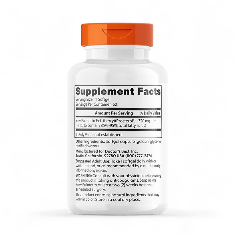 Doctor's Best Saw Palmetto Standardized Extract – 320mg, 60 - 180 Softgels