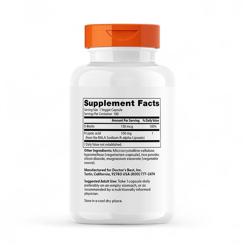 Doctor's Best Stabilized R-Lipoic Acid – 100mg, 180 Veggie Capsules