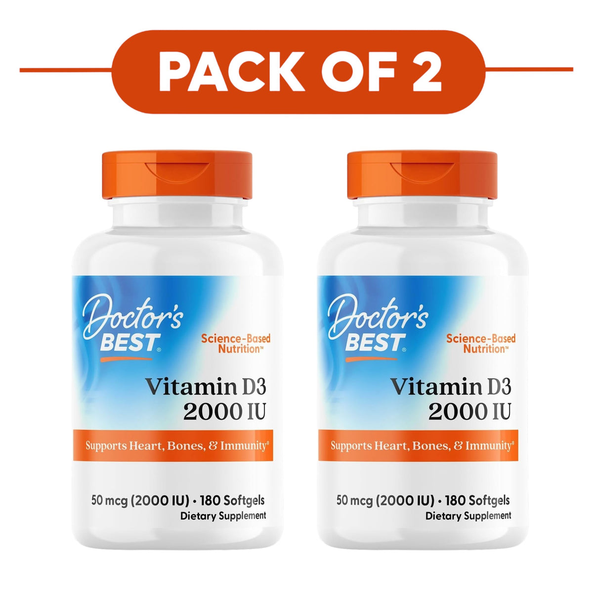 Doctor's Best Vitamin D3 2000 IU 50mcg 180 Softgels Pack of 2
