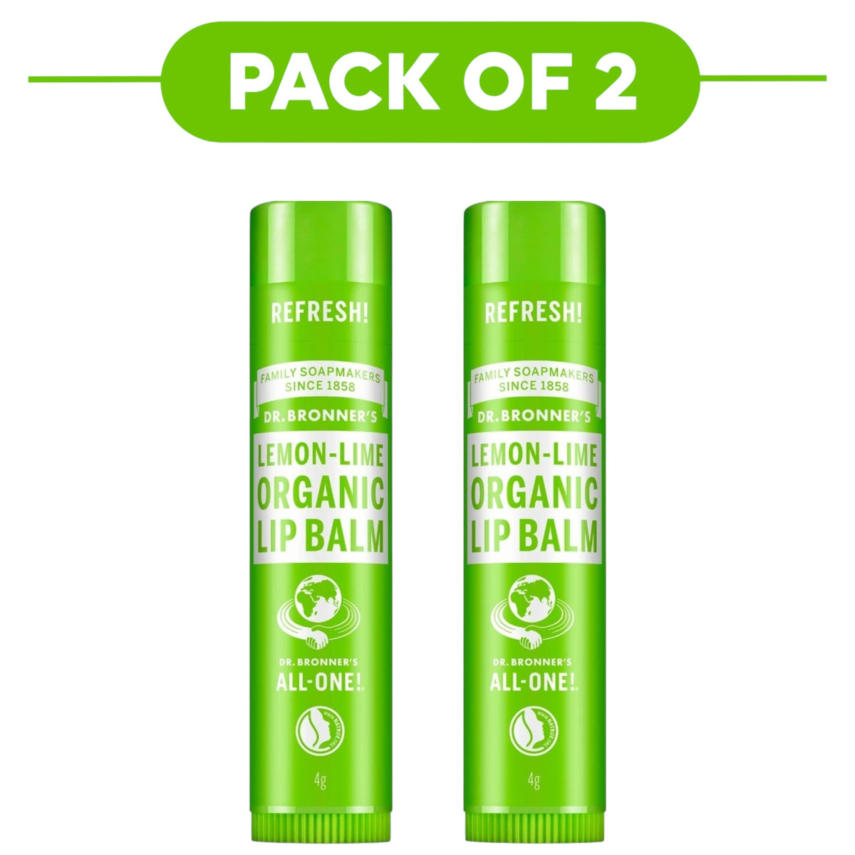Dr. Bronner's Lemon Lime Organic Lip Balm 4g Pack of 2