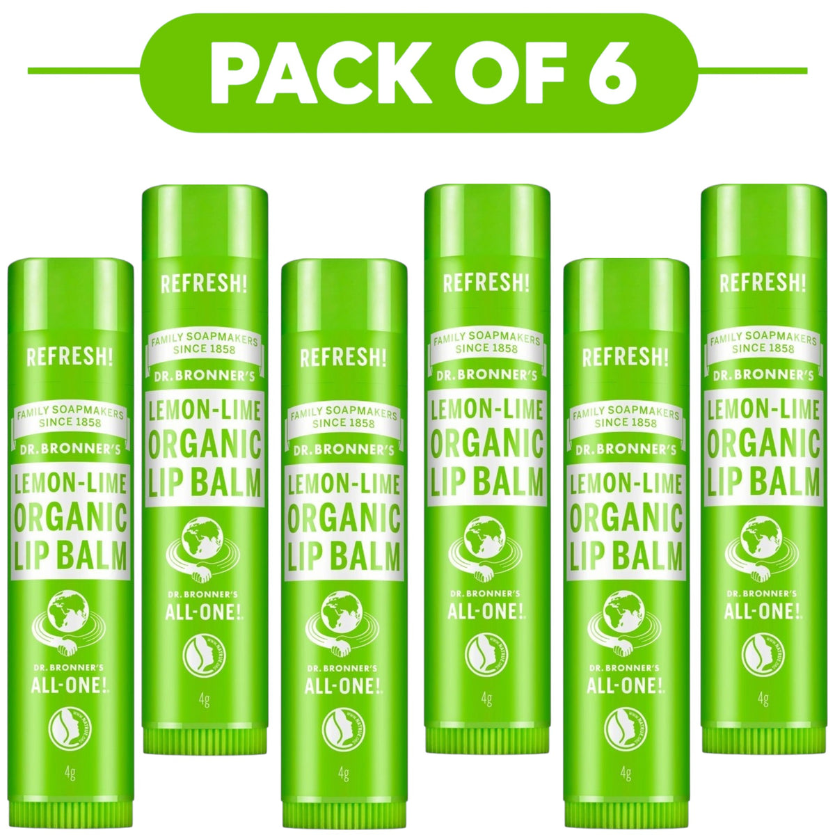 Dr. Bronner's Lemon Lime Organic Lip Balm 4g Pack of 6