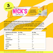 Nick's Caramel Chocolate Protein Bar Variety Pack nutrition and ingredient information 12x50g