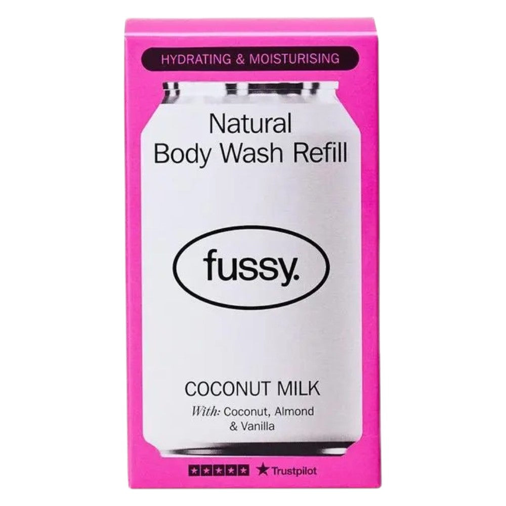 Fussy Natural Body Wash Refill Coconut Milk coconut almond vanilla fragrance 320ml refill can front packaging