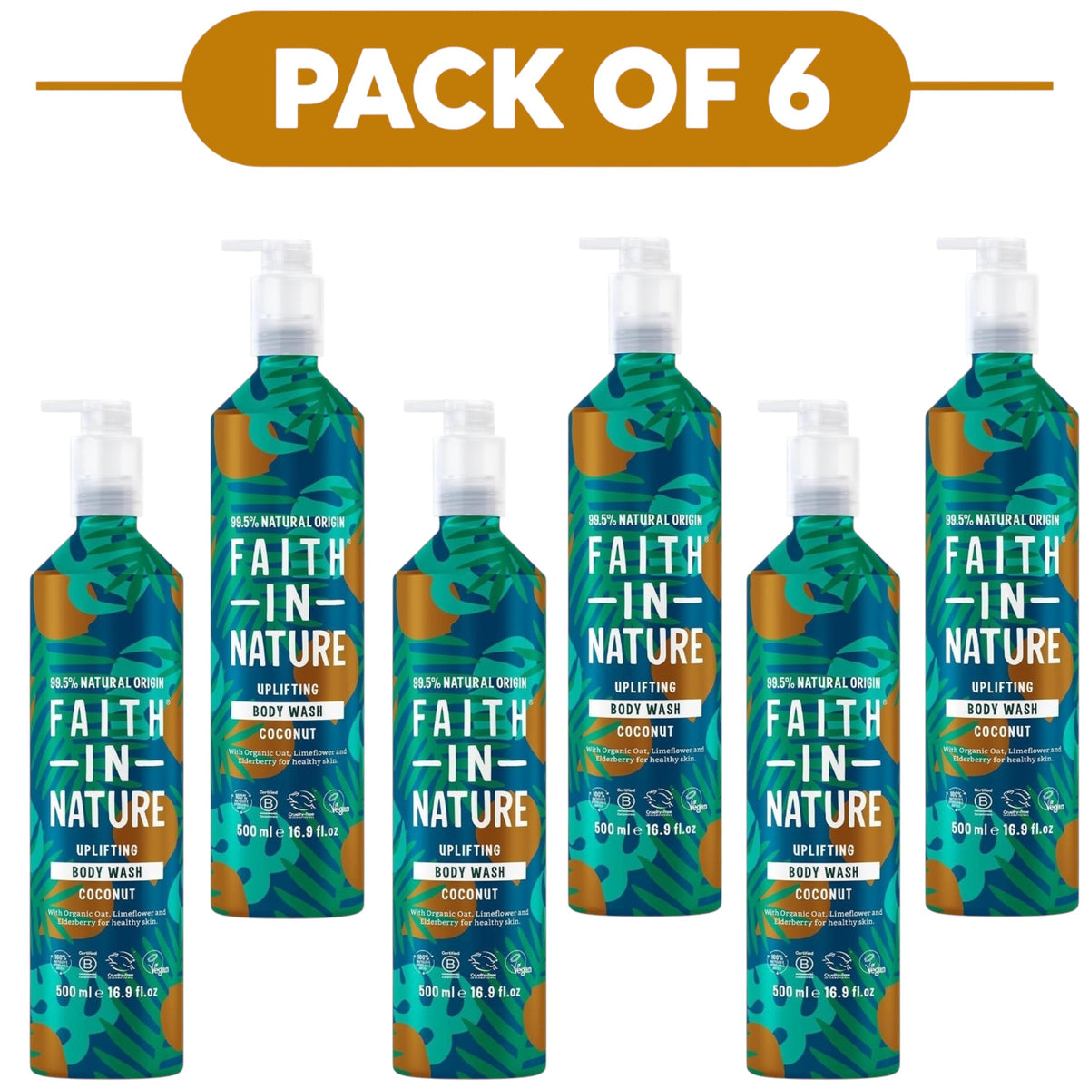 Faith In Nature Coconut Body Wash 500ml Aluminium Bottle Pack of 6