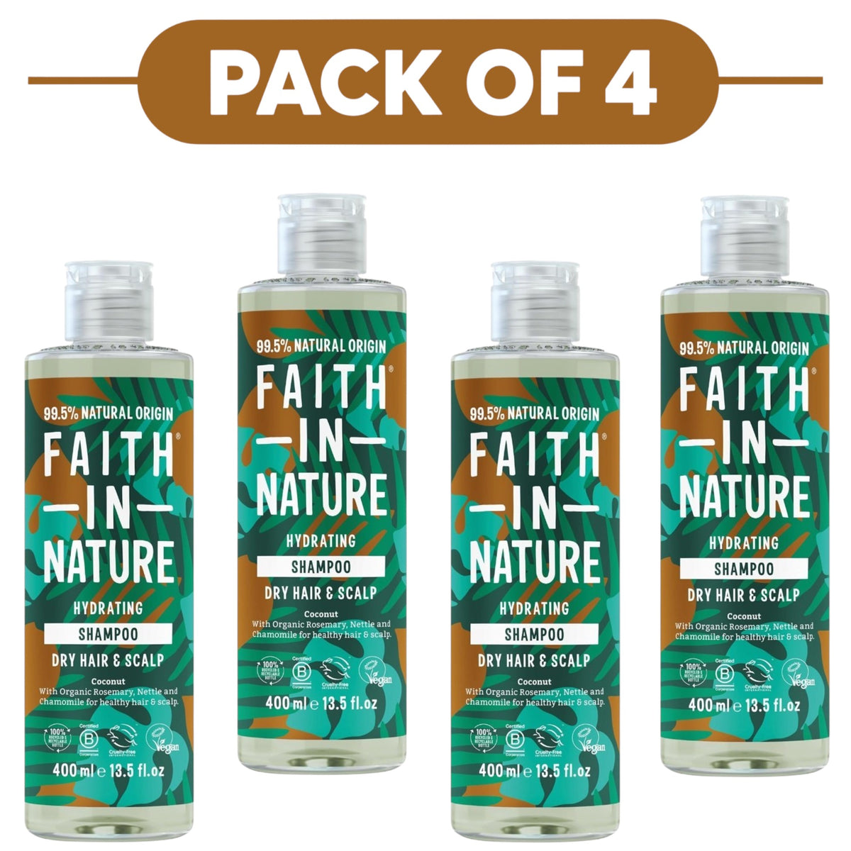Faith In Nature Coconut Hydrating Shampoo 400ml Pack of 4