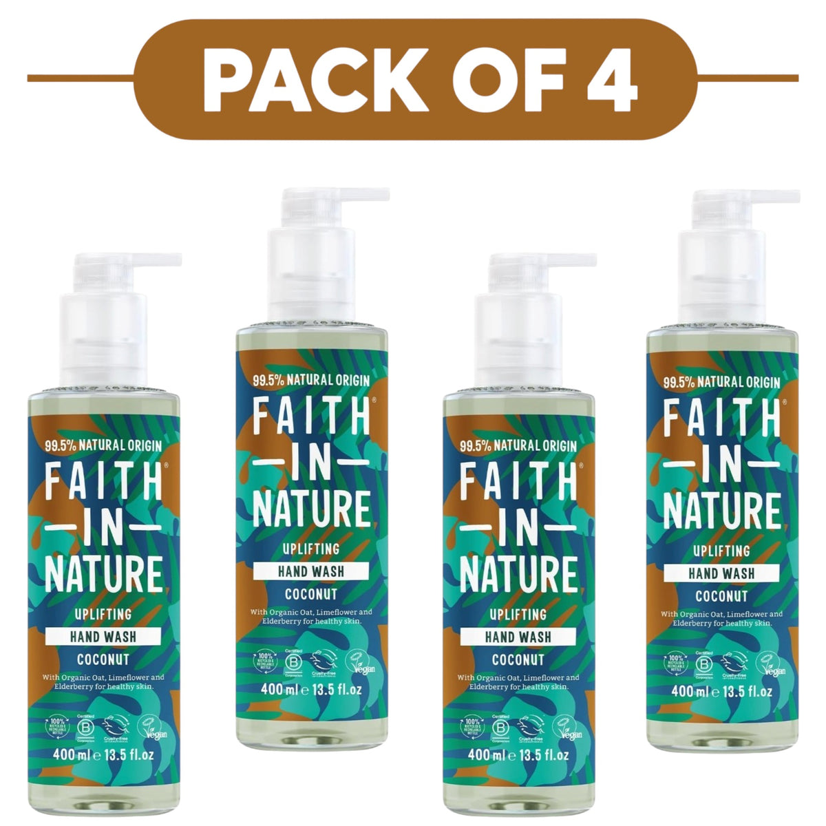 Faith In Nature Coconut Uplifting Hand Wash 400ml Pack of 4