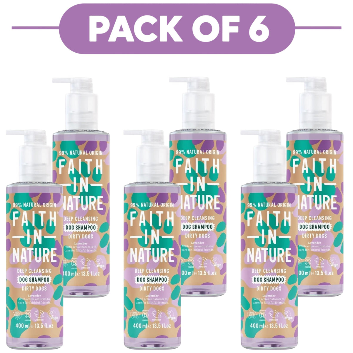 Faith In Nature Deep Cleansing Dirty Dogs Lavender Shampoo 400ml Pack of 6
