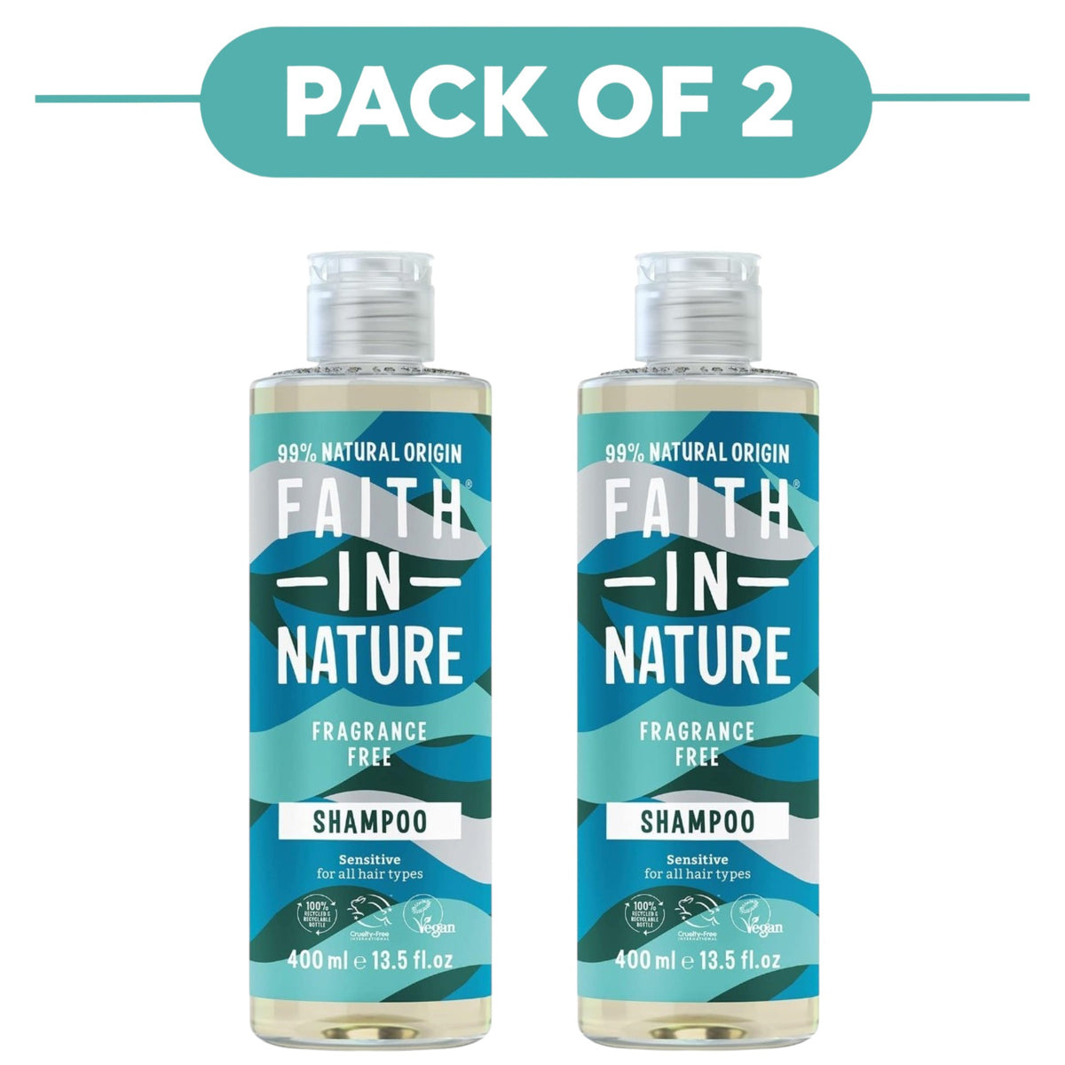Faith In Nature Fragrance Free Sensitive Shampoo 400ml Pack of 2