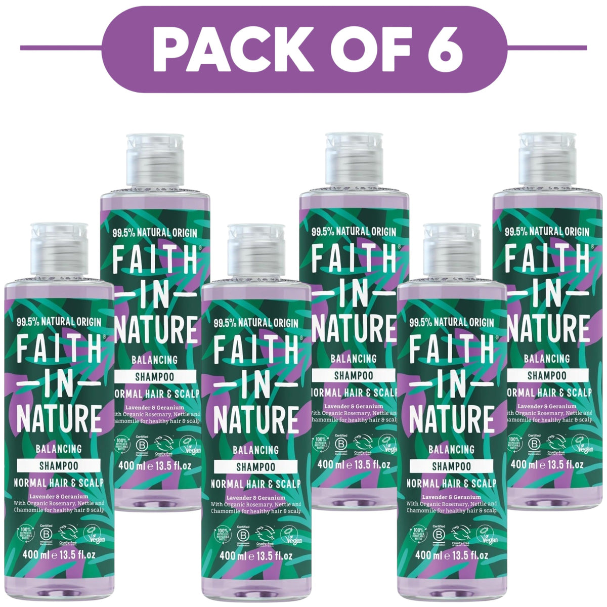 Faith In Nature Lavender & Geranium Balancing Shampoo 400ml Pack of 6