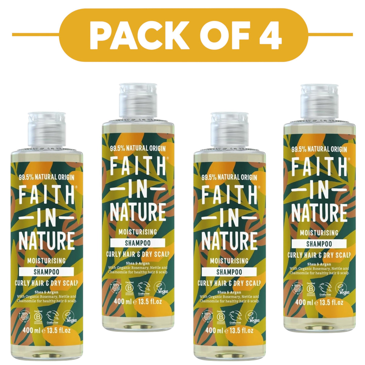 Faith In Nature Shea & Argan Moisturising Shampoo 400ml Pack of 4